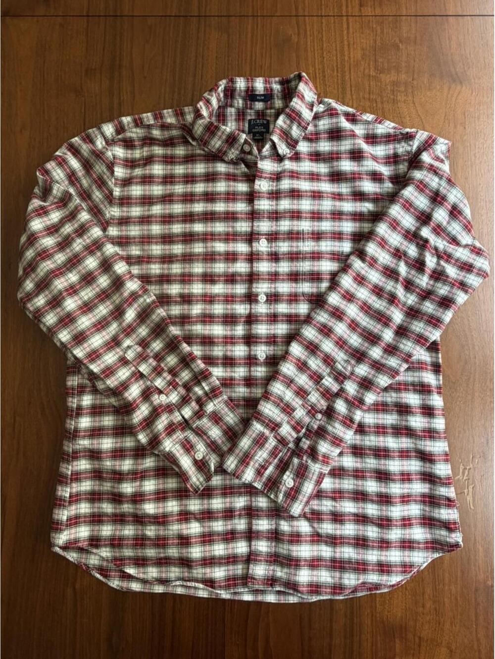 J.Crew Men's Slim Flex Oxford Red & White Plaid Button-Front Shirt - Size XL